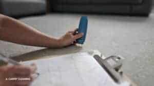 WoolSafe-trained inspector testing carpet moisture levels during inspection