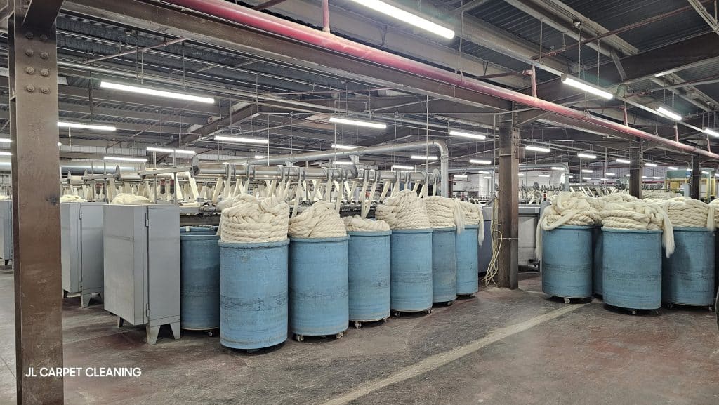 Cleaned wool fibres being prepared for carding